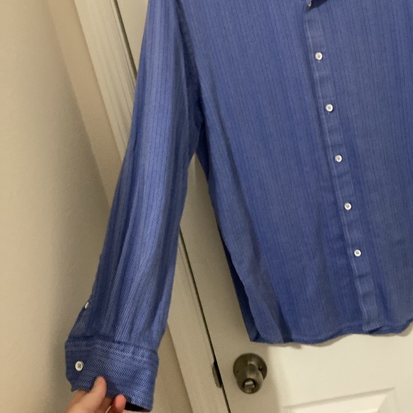 Tasso Elba Men’s Blue Patterned Button Down Long Sleeve Shirt - Picture 7 of 9